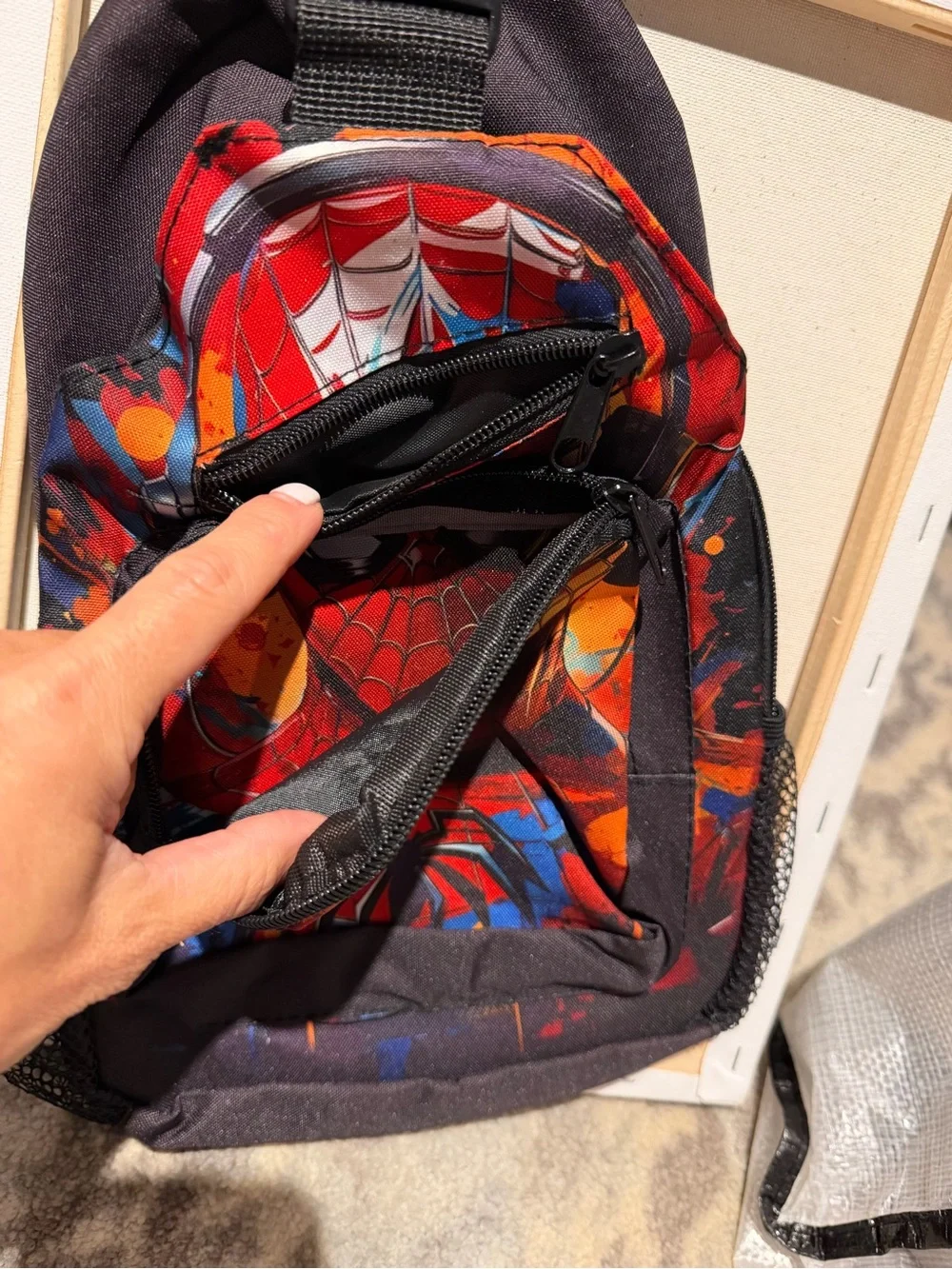 Source Unknown Black and Red Spiderman Kids Backpack with Blue Accents